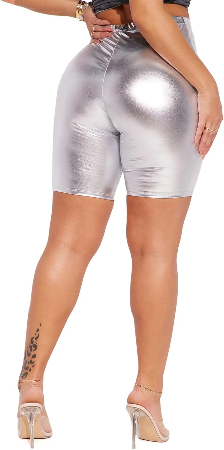 CHARYEAH Women's Shiny Active Biker Shorts Sparkly Yoga Running Shorts High Waisted Tummy Control Athletic Workout Legging - Image 1